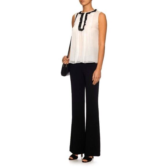 Diane Von Furstenberg Betsy Silk Tuxedo Blouse Black Ivory Sheer Ruffle Womens 8 - Picture 10 of 11